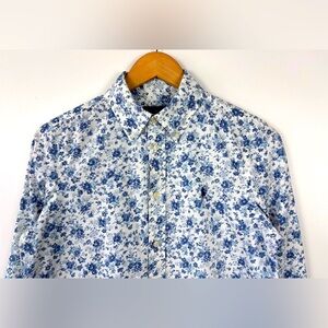 NWT Women’s Ralph Lauren Classic Button Down Shirt Blue Floral Size 12 Gorgeous